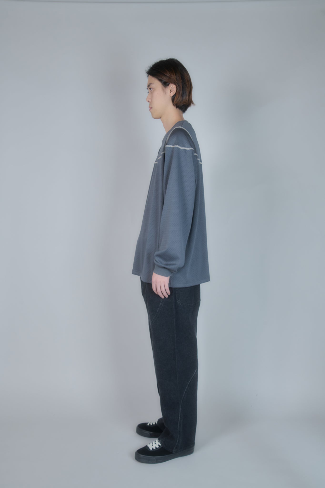 Stitched Mesh L/S Top (Charcoal)