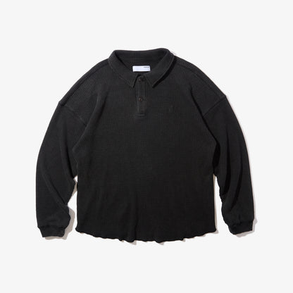 Waffle L/S Polo (Black)