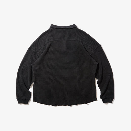 Waffle L/S Polo (Black)