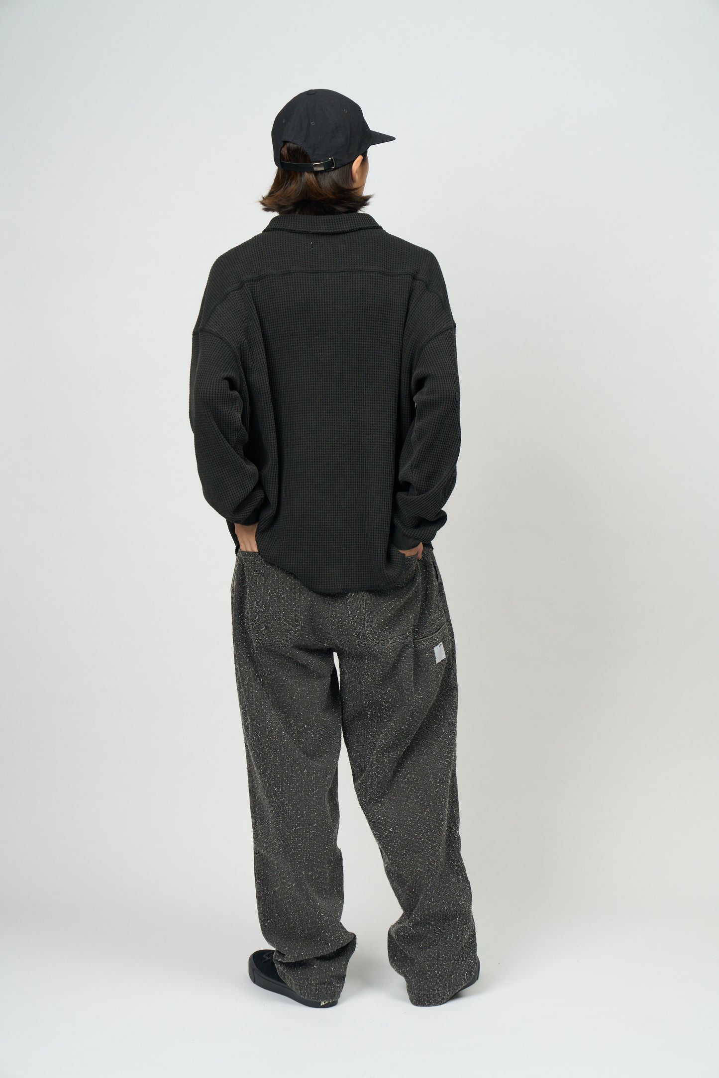 Waffle L/S Polo (Black)