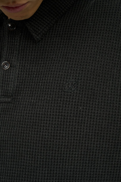 Waffle L/S Polo (Black)