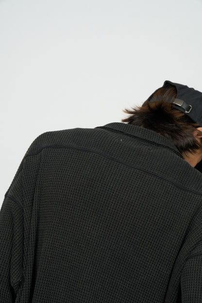 Waffle L/S Polo (Black)