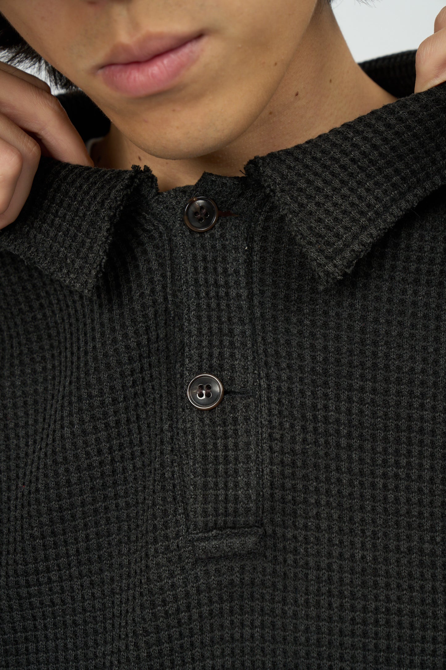 Waffle L/S Polo (Black)