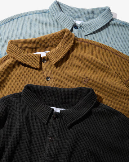 Waffle L/S Polo (Black)