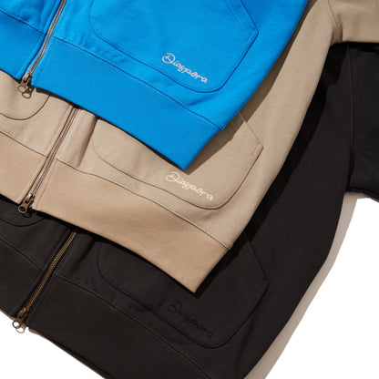 Double Pocket Full Zip Hooded Sweatshirt (Taupe)