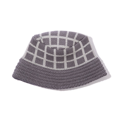 Grid Knit Bucket Hat (Charcoal)