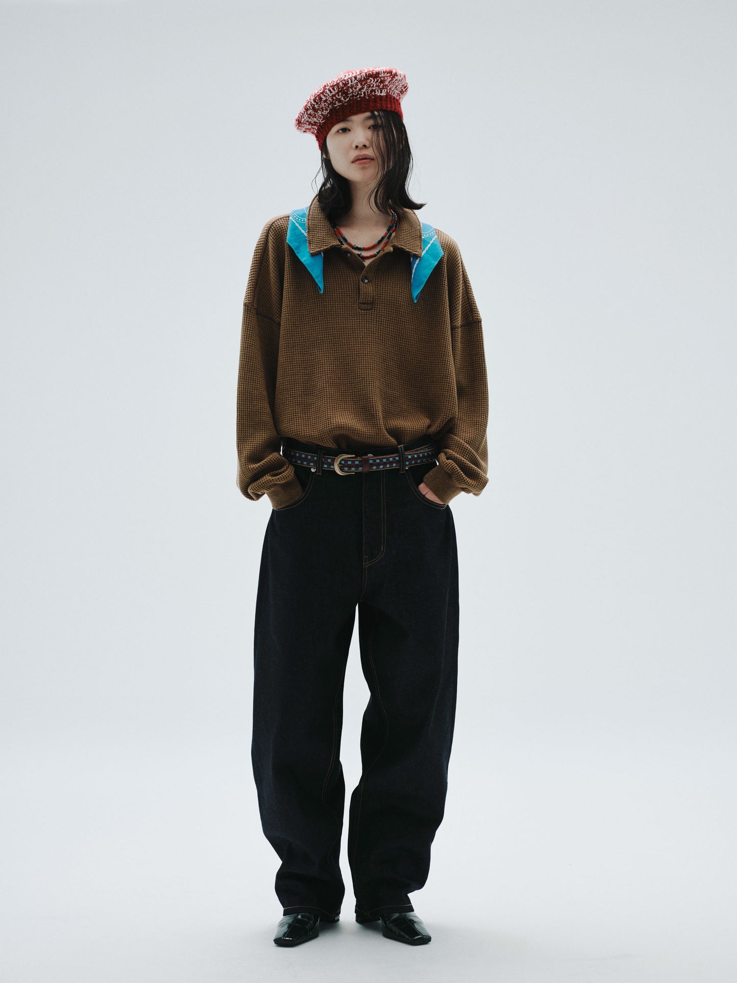 Waffle L/S Polo (Black)