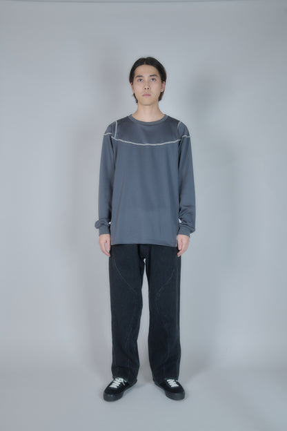 Stitched Mesh L/S Top (Charcoal)